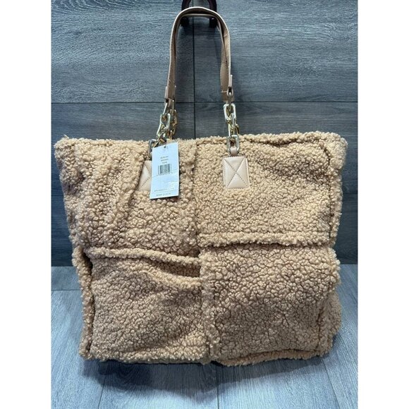 Steve Madden BCRUSH Brown Teddy Tote Bag Sherpa Oversized B000416 - Picture 1 of 9